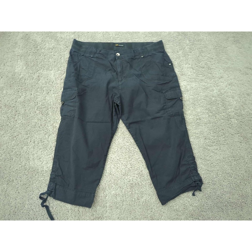 Lee Capri Pants Womens 22W PLUS Black High Rise Cargo Utility Stretch